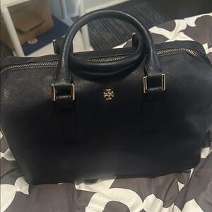 Tory Burch Navy Satchel with Gold Accents